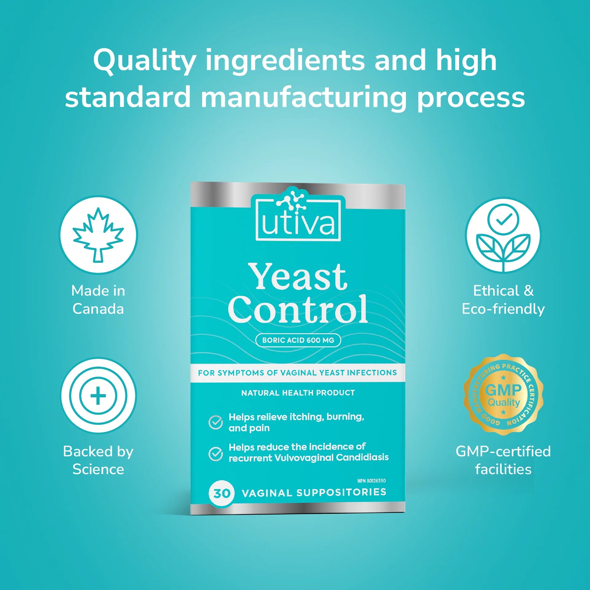 Utiva Yeast Control (Boric Acid Suppositories)